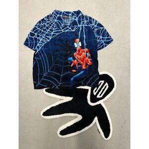 Marvel Spider Man Hawaiian Shirt‎ Mens Blue Graphic Button Up 2002 Size XL/XXL
